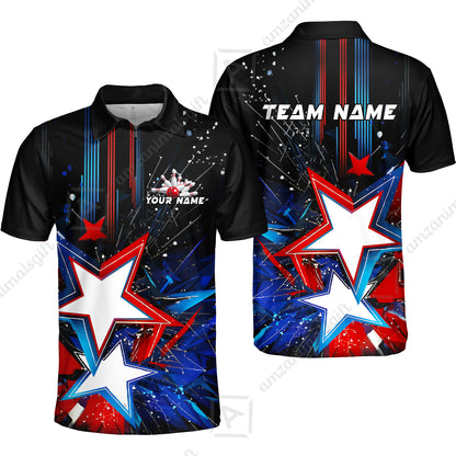 Custom Abstract Patriotic Bowling Jersey Polo Shirt, Custom Abstract Patriotic Bowling Jersey Team Shirt For Players With Name & Team Name