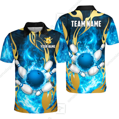 Custom Bowling Jersey Polo Shirt, Abyssal Fire & Golden Flames, Custom Bowling Jersey Team Shirt For Players With Name & Team Name