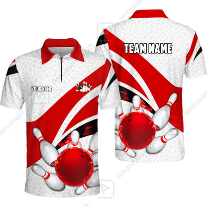 Custom Bowling Team Jersey, Ribbon Pattern Bowling Jersey Multicolor Polo Quarter-Zip Shirts, Bowling Uniforms Jerseys, Custom Name And Team Name