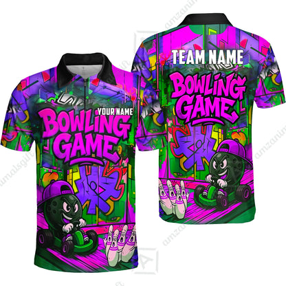 Custom Bowling Jersey Polo Shirt, Street Graffiti Go Kart Ball, Custom Bowling Jersey Team Shirt For Players With Name and Team Name