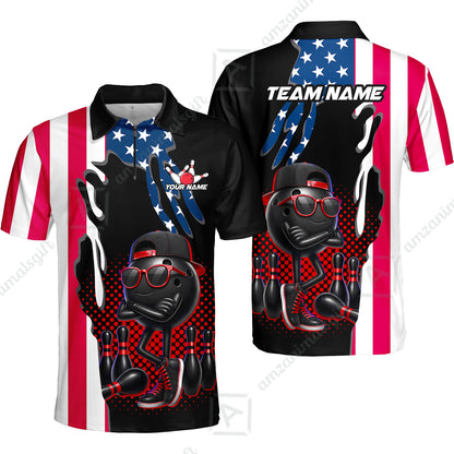 Custom Bowling Jersey Polo Shirt, Cool Hip Hop Patriotic Ball Mascot, Custom Bowling Jersey Team Shirt For Players With Name and Team Name