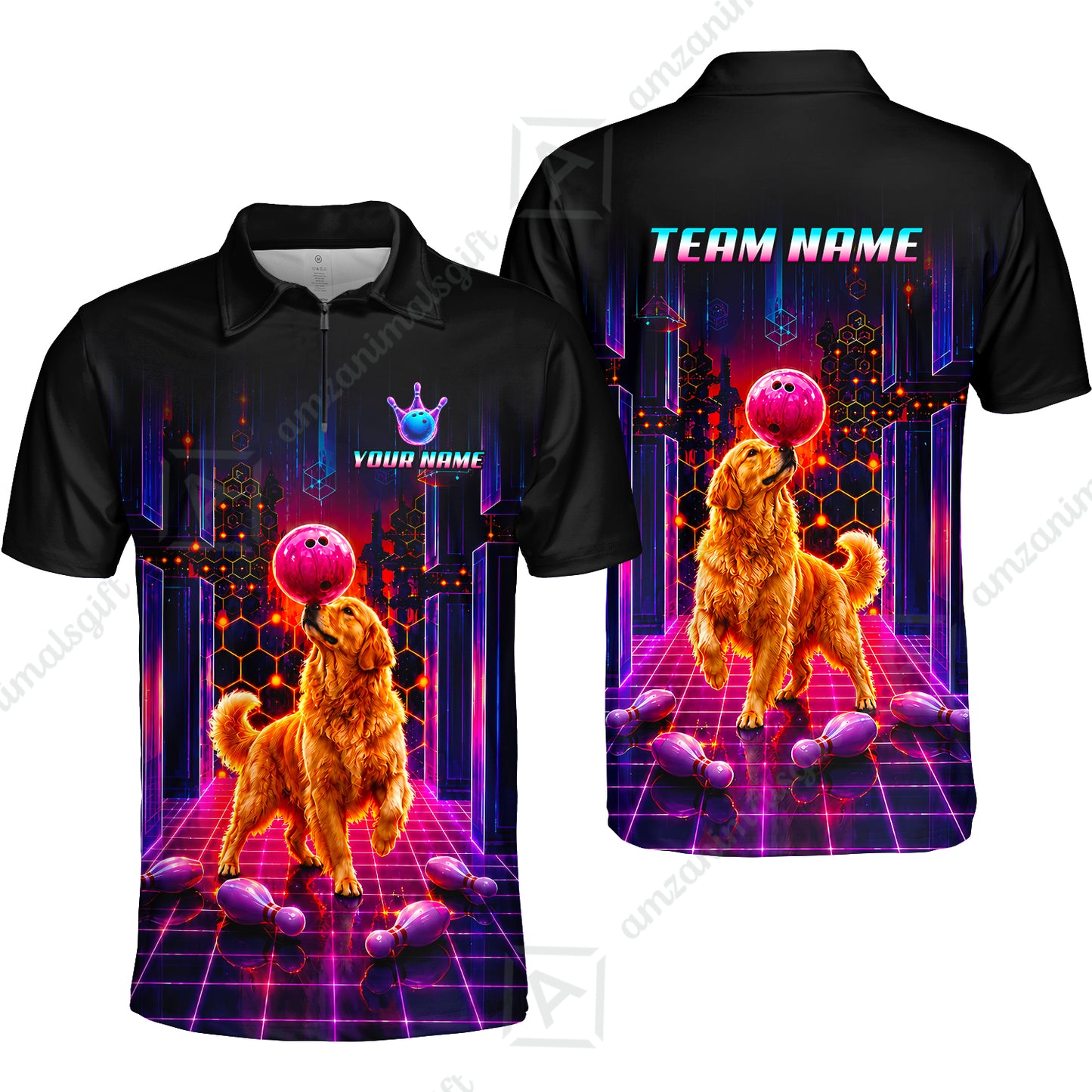 Custom Bowling Jersey Polo Shirt, Cyber Bowling Dog, Custom Bowling Jersey Team Shirt For Players With Name & Team Name