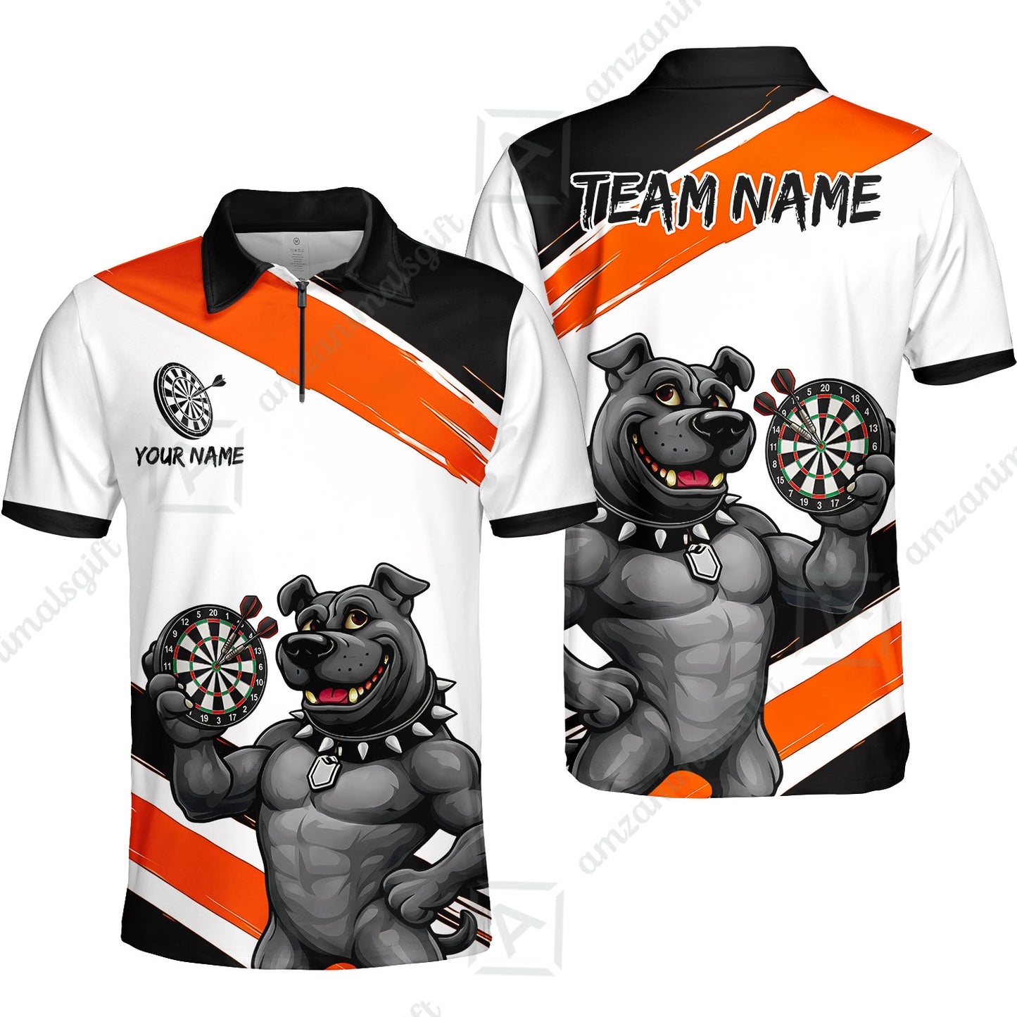 Custom Darts Jersey Polo Shirt, Pitbull Hold Dart Board, Custom Dart Jersey Team Shirt For Players With Name & Team Name