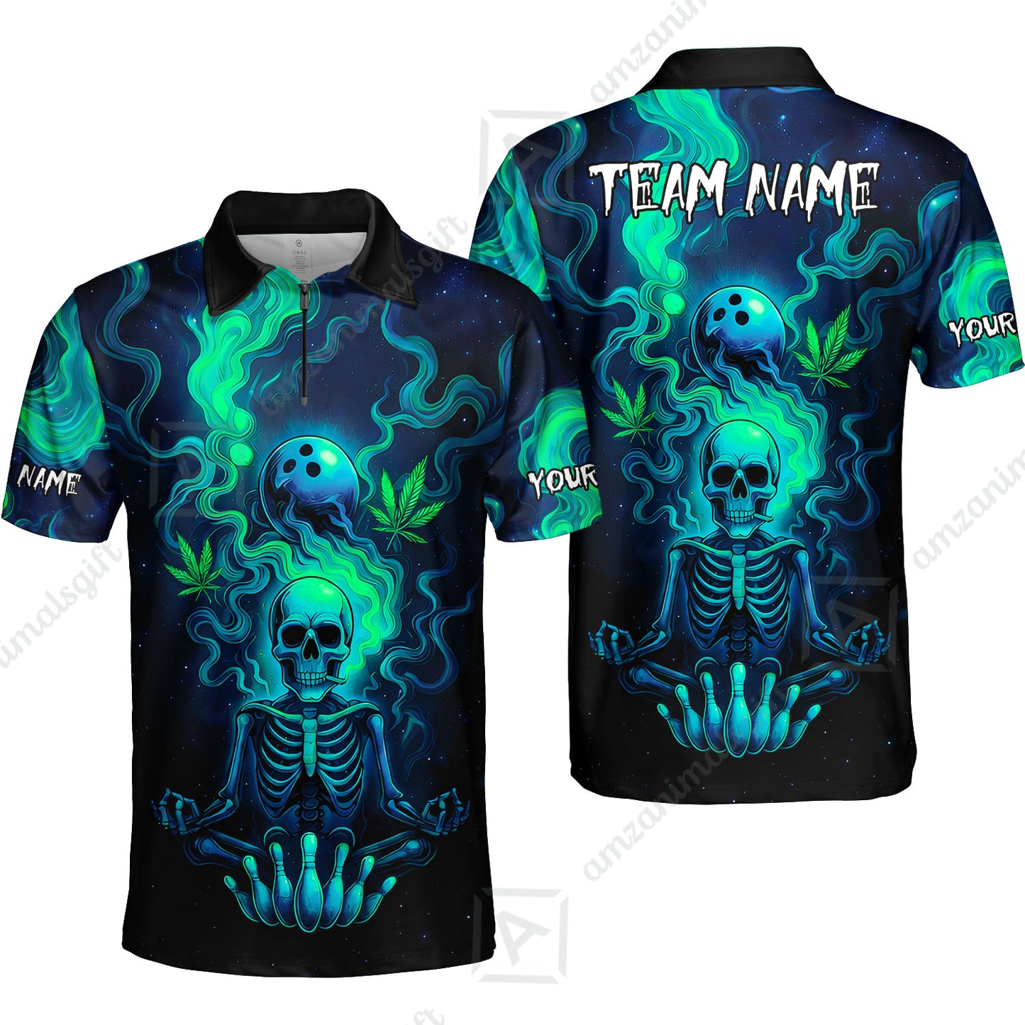 Custom Bowling Team Unisex Polo Shirt, Neon Skull CNB Bowling Custom Shirt Featuring Personalized Name and Team Name