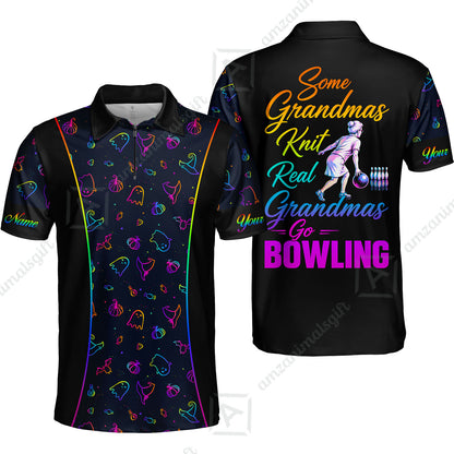 Custom Bowling Jersey Polo Shirt, Some Grandmas Bowl Real Grandmas Play Bowling Halloween Rainbow Pattern, Personalized Name And Team Name