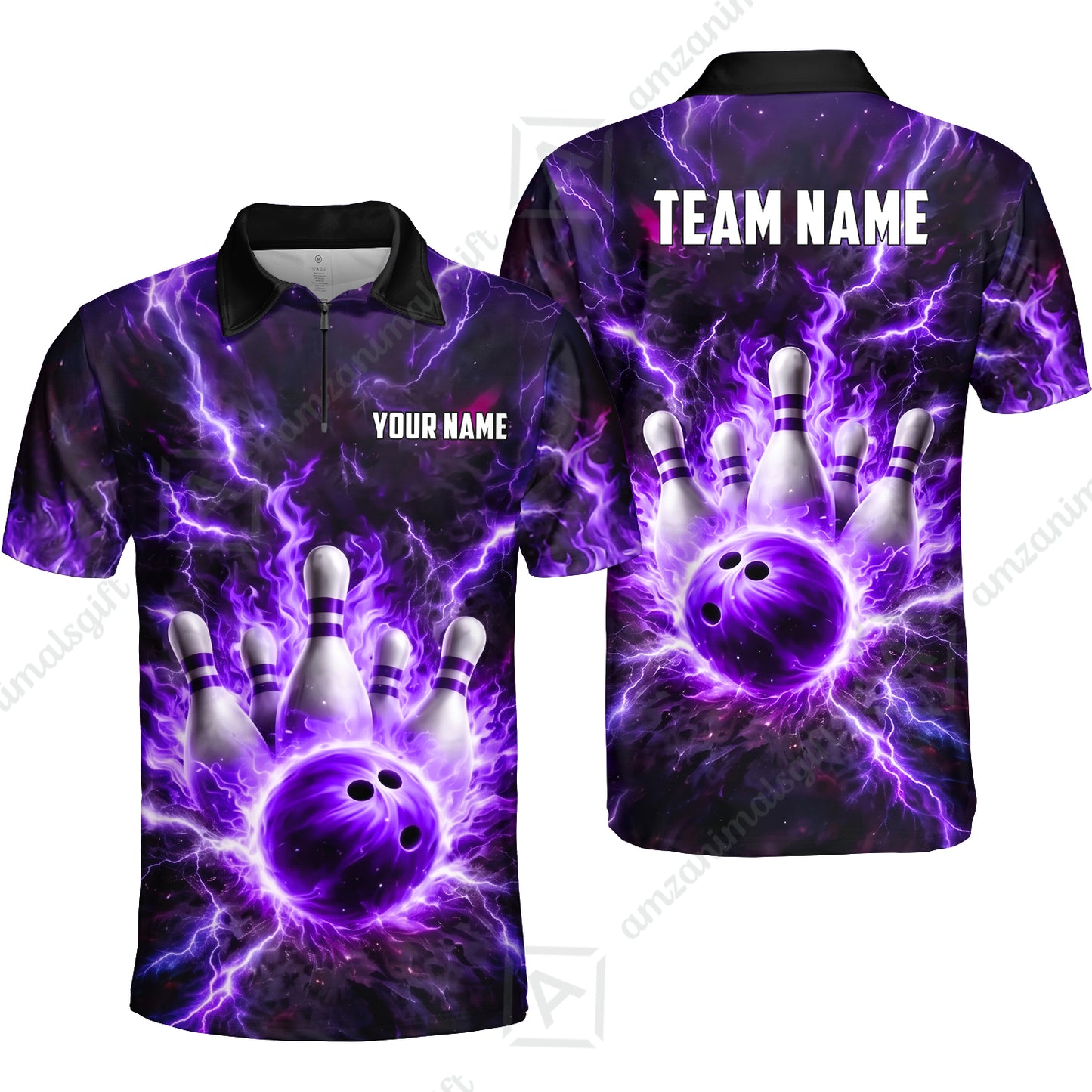 Custom Bowling Jersey Polo Shirt, Electric Lightning Storm Bowling, Custom Bowling Jersey Team Shirt For Players With Name and Team Name