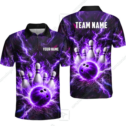 Custom Bowling Jersey Polo Shirt, Electric Lightning Storm Bowling, Custom Bowling Jersey Team Shirt For Players With Name and Team Name