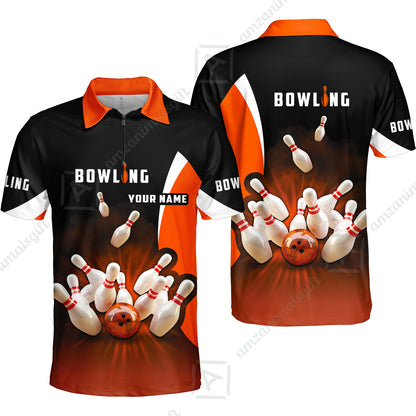 Customized Bowling Women Polo Shirt, Ten Pin Strike Bowling Personalized Orange Black Shirt For Friend, Family, Bowling Players