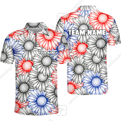 Custom Sunflower Bowling Team Jersey, Sunflower Bowling Polo Quarter-Zip Shirts, Bowling Uniforms Jerseys, Custom Name And Team Name