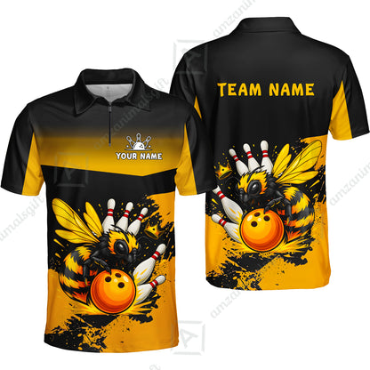 Custom Bowling Jersey Polo Shirt, Aggressive Yellow Jacket Swarm, Custom Bowling Jersey Team Shirt For Players With Name and Team Name