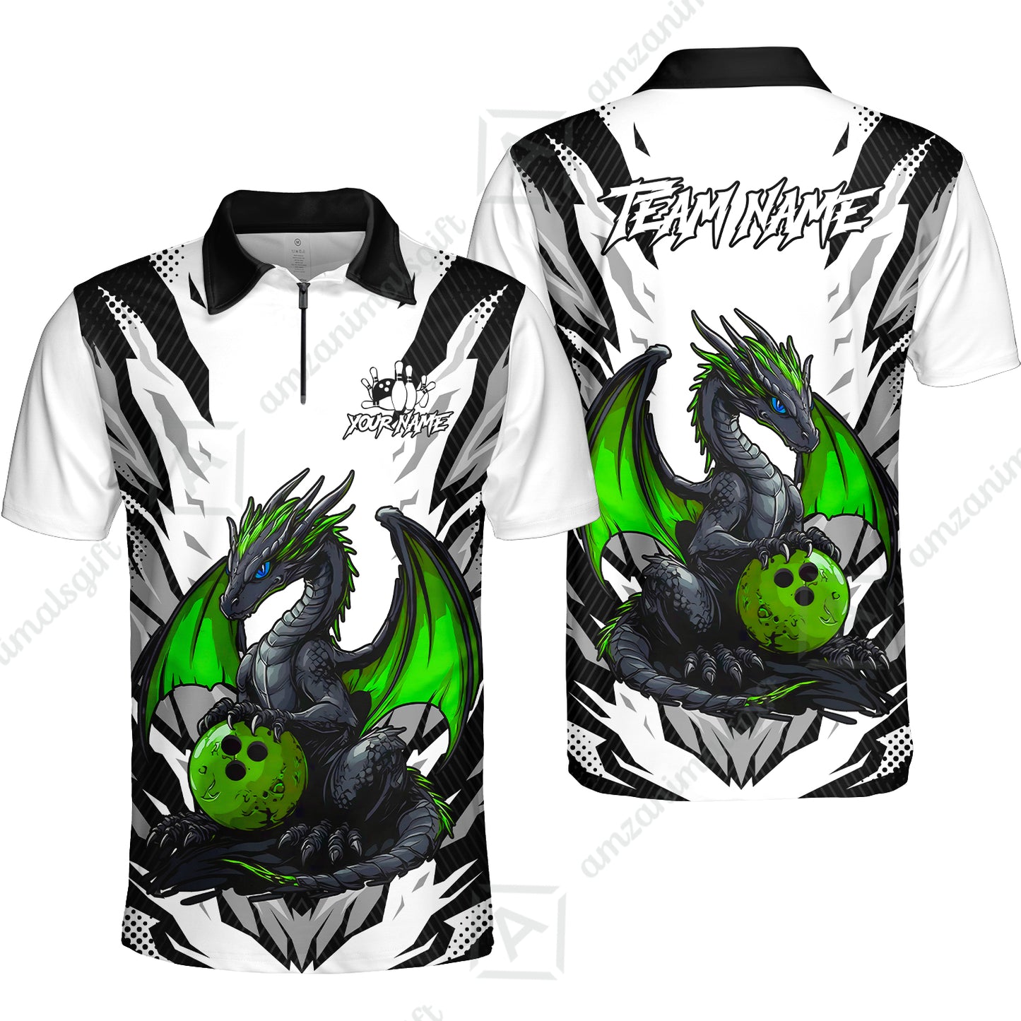 Custom Bowling Jersey Polo Shirt, Dragon Lover Custom Bowling Jersey Team Shirt For Players With Name & Team Name