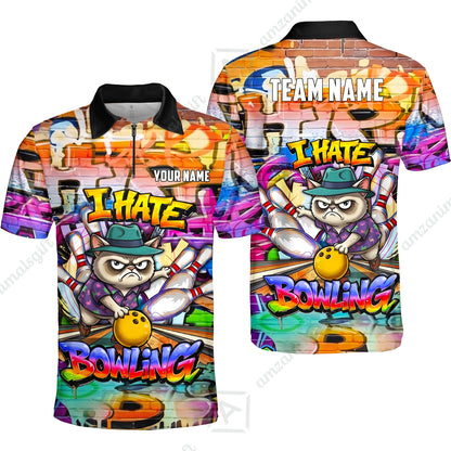 Custom Bowling Jersey Polo Shirt, Sarcastic Grumpy Cat Graffiti, Custom Bowling Jersey Team Shirt For Players With Name and Team Name