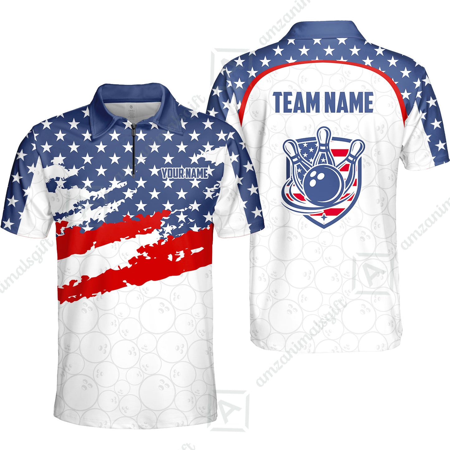 Custom Bowling Jersey Polo Shirt, America Star Flag Bowling, Custom Bowling Jersey Team Shirt For Players With Name & Team Name
