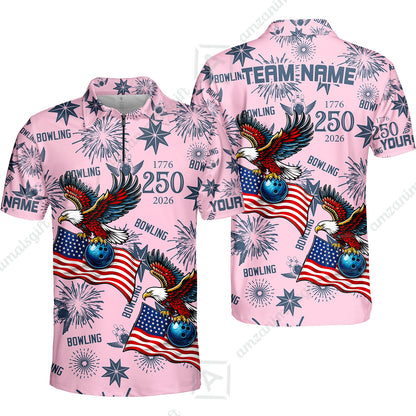 Custom Bowling Jersey Polo Shirt, USA 250 Years of Independence Bowling, Custom Bowling Jersey Team Shirt For Players With Name and Team Name