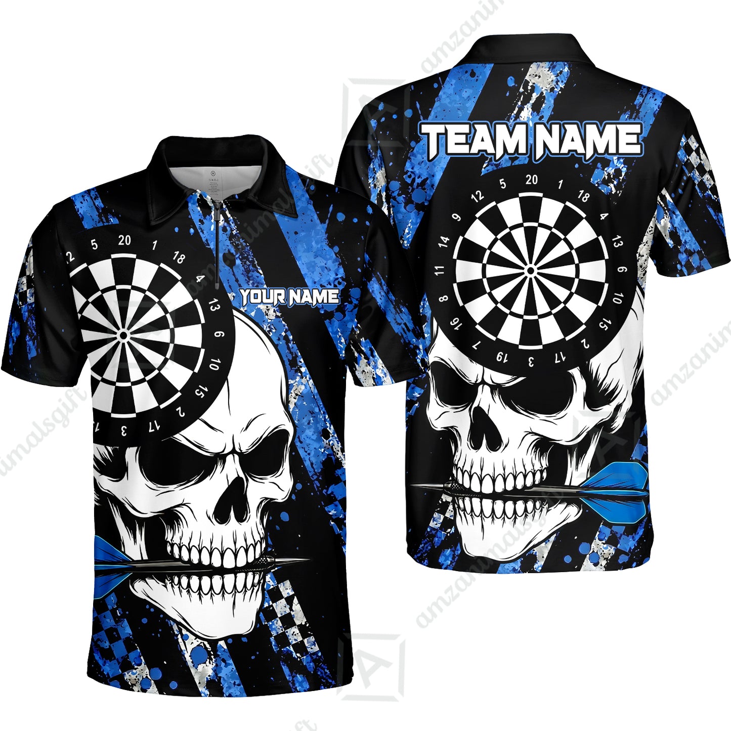 Custom Darts Jersey Polo Shirt, Skull Bites Dart, Custom Dart Jersey Team Shirt For Players With Name & Team Name