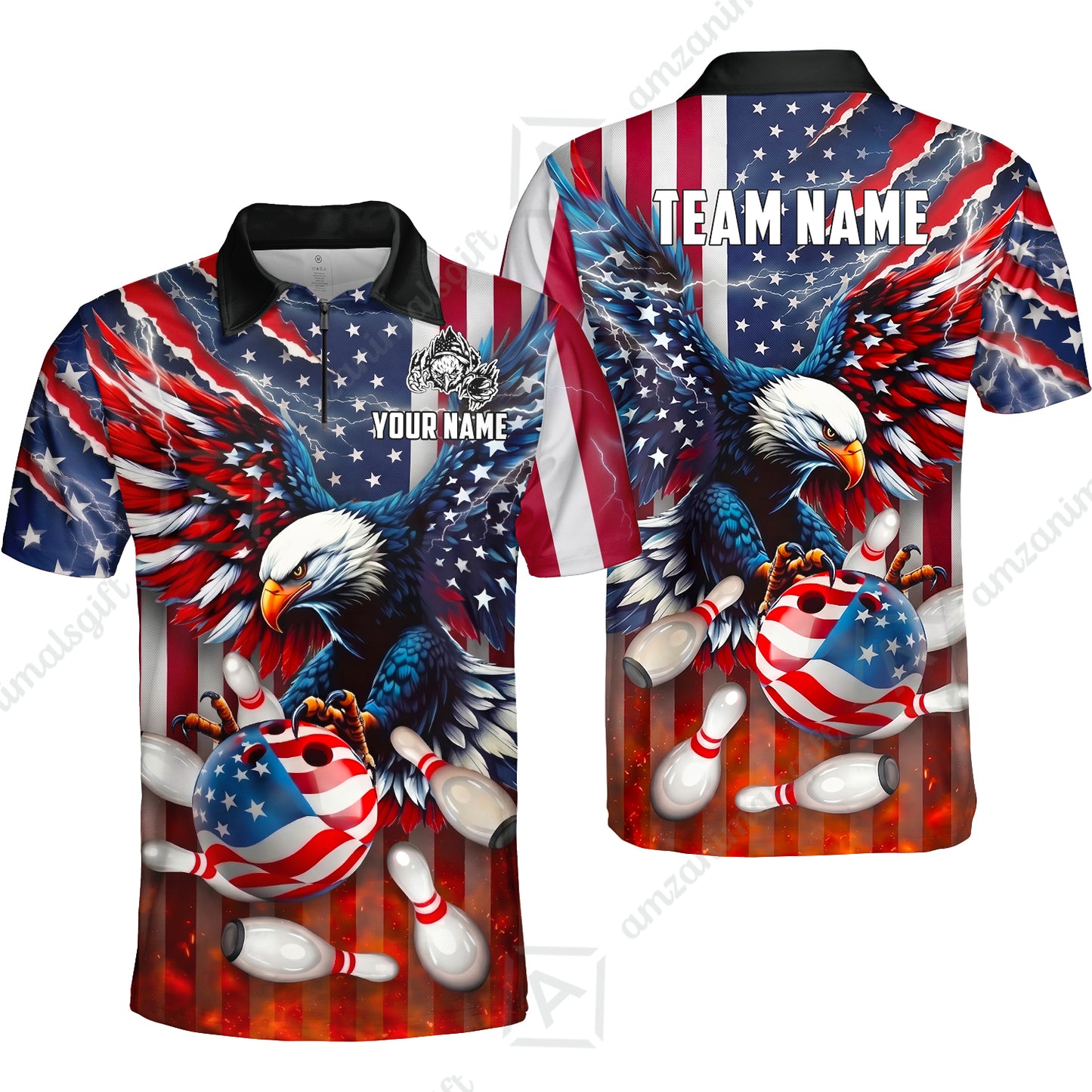 Customized Patriotic American Flag Eagle Bowling Jersey, Custom Name And Team Name For Bowlers