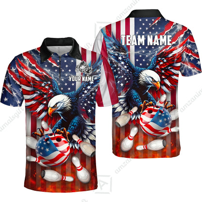 Customized Patriotic American Flag Eagle Bowling Jersey, Custom Name And Team Name For Bowlers