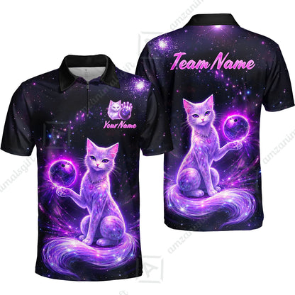 Custom Bowling Jersey Polo Shirt, Magical Kitty Bowling Custom Bowling Jersey Team Shirt For Players With Name & Team Name