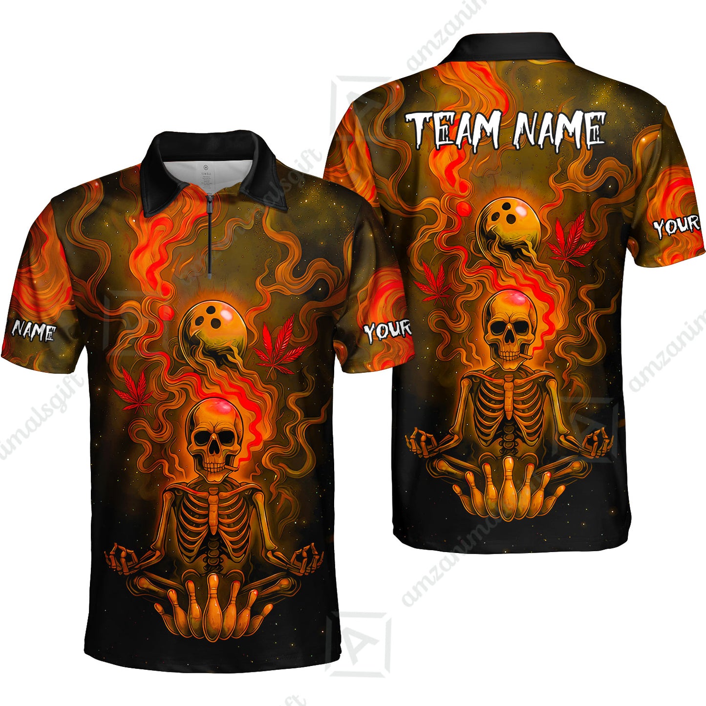 Custom Bowling Team Unisex Polo Shirt, Neon Skull CNB Bowling Custom Shirt Featuring Personalized Name and Team Name