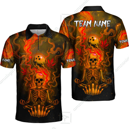 Custom Bowling Team Unisex Polo Shirt, Neon Skull CNB Bowling Custom Shirt Featuring Personalized Name and Team Name