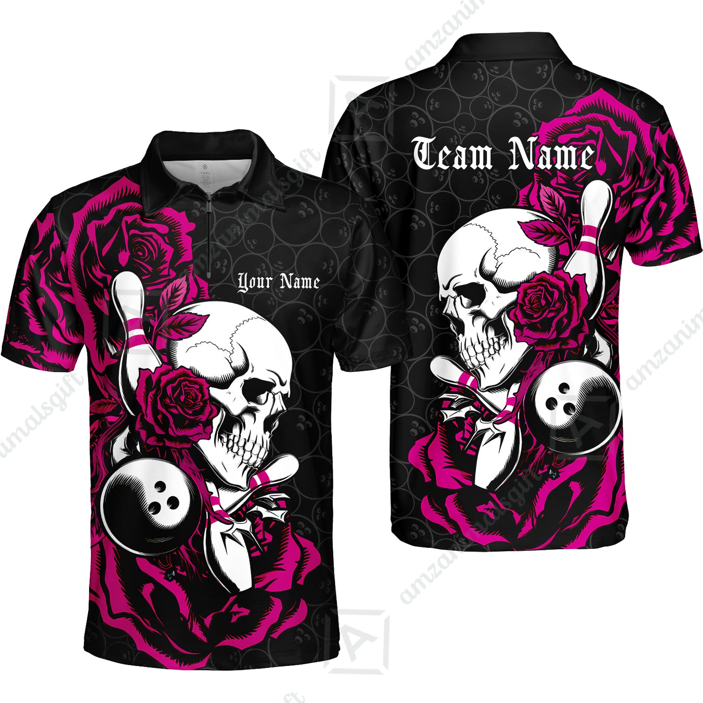 Custom Bowling Jersey Polo Shirt, Deadly Rose, Personalized Name And Team Name