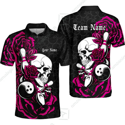 Custom Bowling Jersey Polo Shirt, Deadly Rose, Personalized Name And Team Name