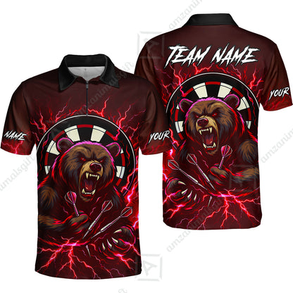 Custom Darts Team Long Sleeve Polo Shirt, Personalized Bear Thunder Lightning Darts Shirt with Name & Team Name