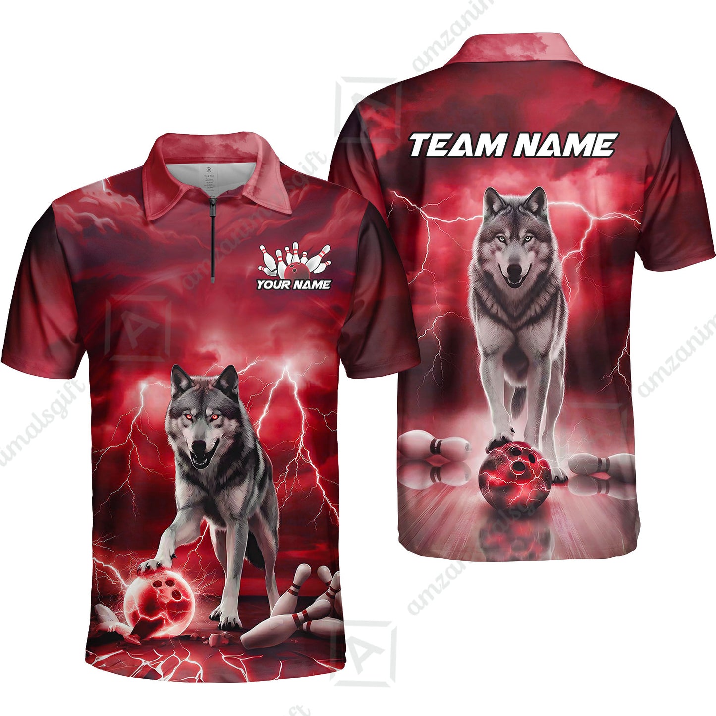 Custom Bowling Jersey Polo Shirt, Electric Wolf Bowling Custom Bowling Jersey Team Shirt For Players With Name & Team Name
