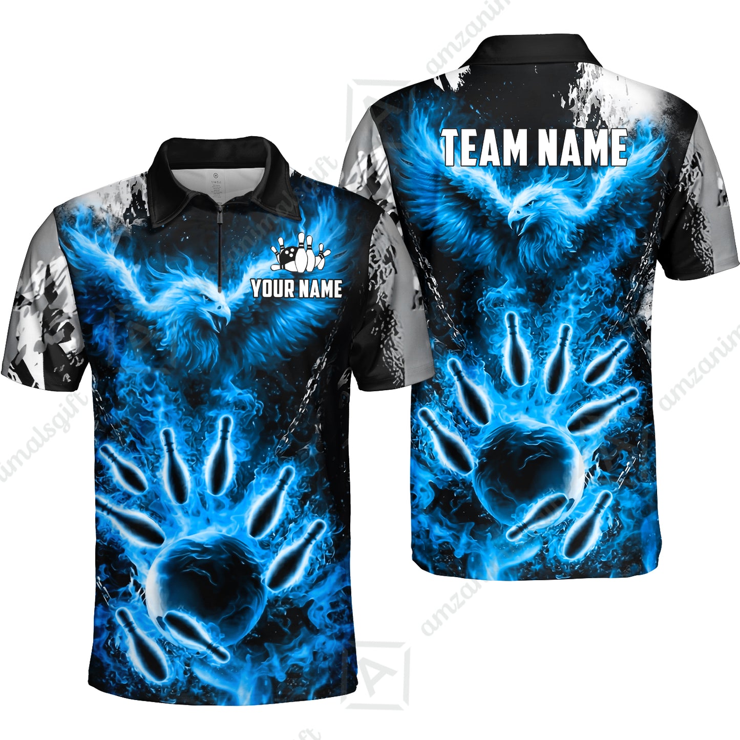 Custom Bowling Jersey Polo Shirt, Flaming Phoenix Bowling, Custom Bowling Jersey Team Shirt For Players With Name & Team Name