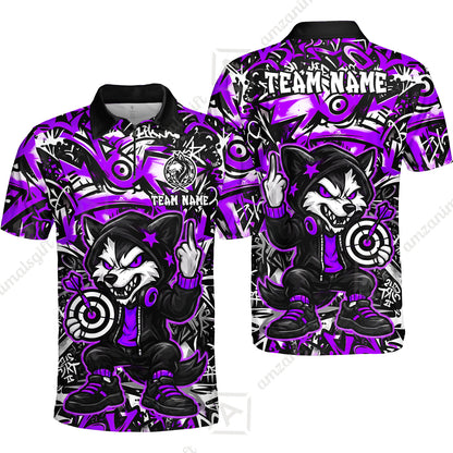 Customized Darts Team Uniform Shirt, Cool Cartoon Wolf With Dartboard, Personalized Name And Team Name
