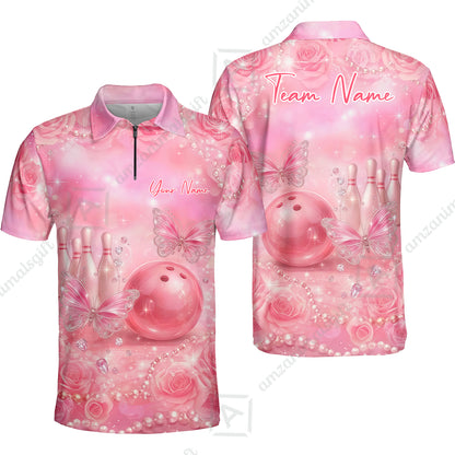 Custom Pink Diamond Bowling Jersey Polo Shirt, Custom Pink Diamond Bowling Jersey Team Shirt For Players With Name & Team Name