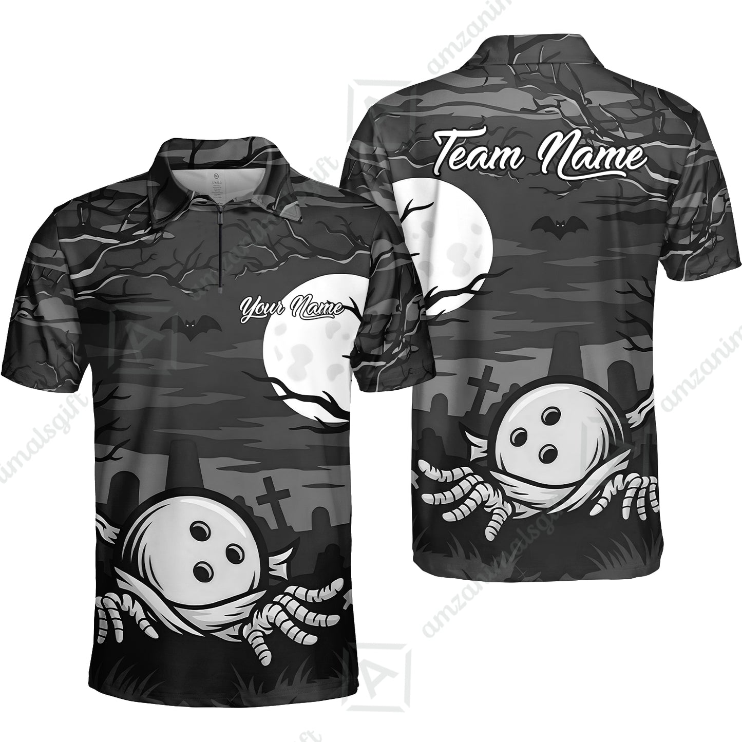 Customized Bowling Shirt, Bowling Halloween Mummy, Personalized Polo Shirt For Players With Name & Team Name