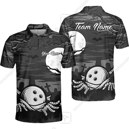 Customized Bowling Shirt, Bowling Halloween Mummy, Personalized Polo Shirt For Players With Name & Team Name