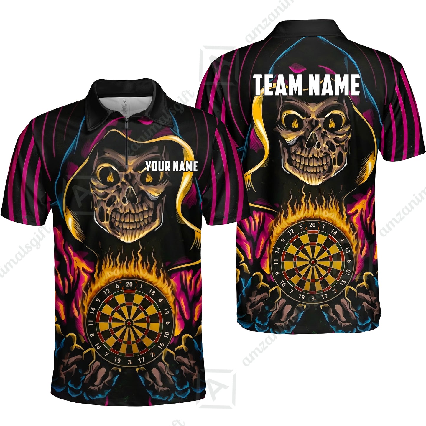 Custom Darts Team Jersey, Personalized Grim Reaper Dart Polo Shirt For Players With Name & Team Name
