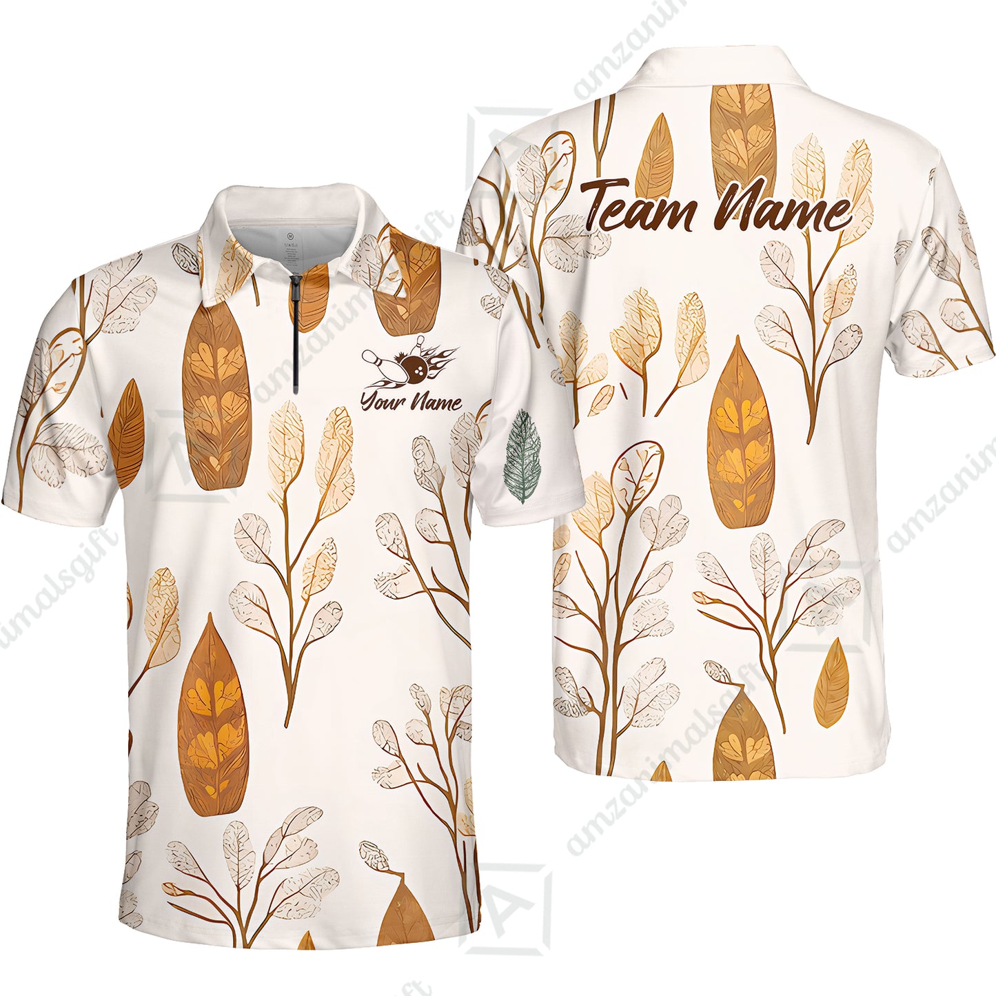 Custom Bowling Jersey Polo Shirt, Leave Pattern, Custom Bowling Jersey Team Shirt For Players With Name & Team Name