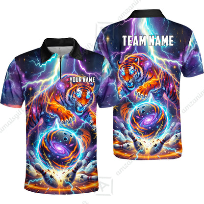 Custom Bowling Jersey Polo Shirt, Galactic Tiger Electric Strike, Custom Bowling Jersey Team Shirt For Players With Name and Team Name