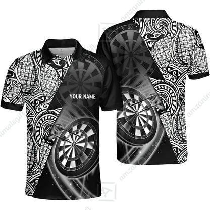 Customized Darts Polo Shirt, Black & White Tattoo Darts, Personalized Name Polo Shirt For Men - Perfect Gift For Darts Lovers, Darts Players