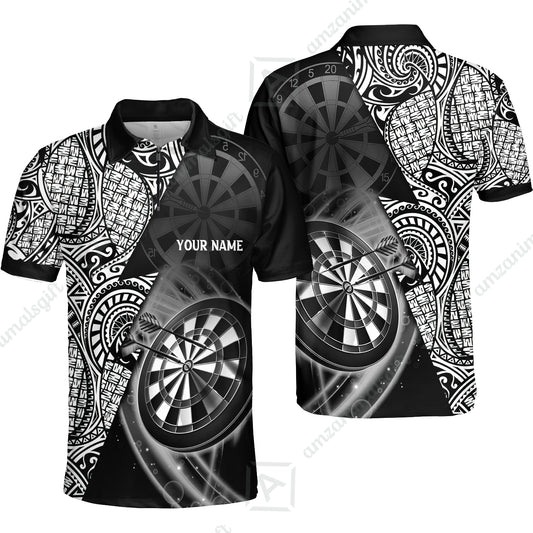 Customized Darts Polo Shirt, Black & White Tattoo Darts, Personalized Name Polo Shirt For Men - Perfect Gift For Darts Lovers, Darts Players