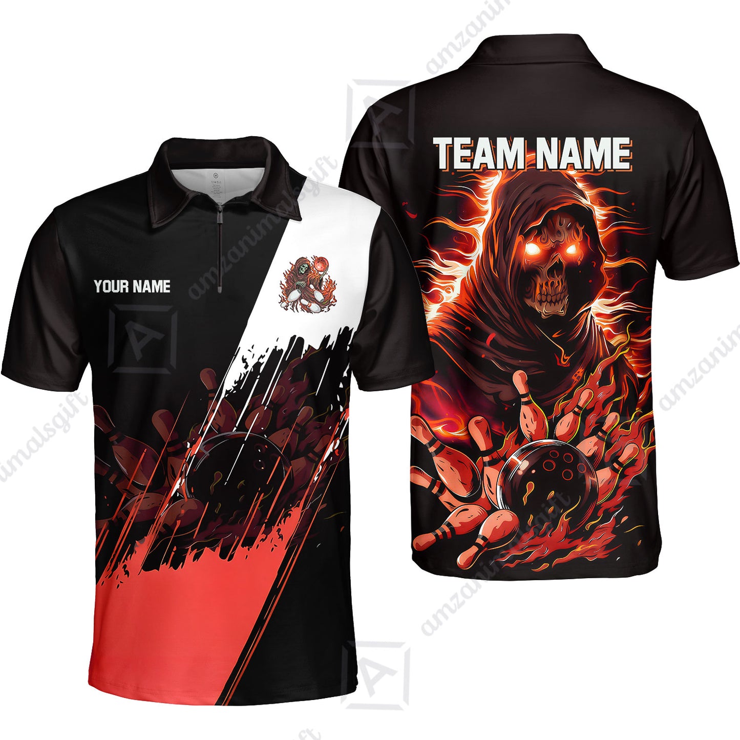 Custom Bowling Jersey Polo Shirt, Glow Reaper Bowling Custom Bowling Jersey Team Shirt For Players With Name & Team Name