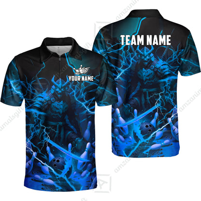 Custom Bowling Jersey Polo Shirt, Fiery Samurai Strike, Custom Bowling Jersey Team Shirt For Players With Name & Team Name