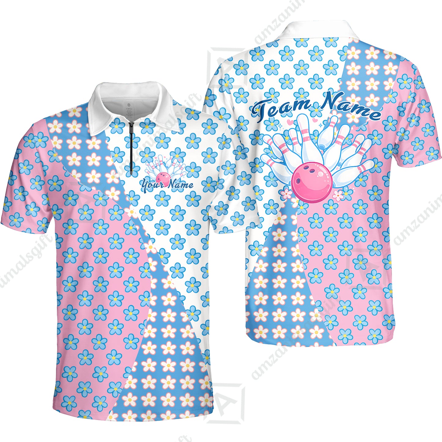 Custom Bowling Jersey Polo Shirt, Pastel Retro Flower Power Bloom, Custom Bowling Jersey Team Shirt For Players With Name and Team Name