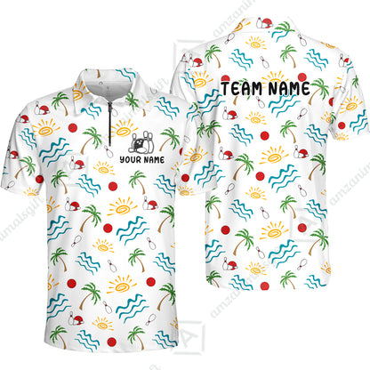 Custom Bowling Jersey Polo Shirt, Tropical Hand-Drawn Summer Doodle, Custom Bowling Jersey Team Shirt For Players With Name and Team Name