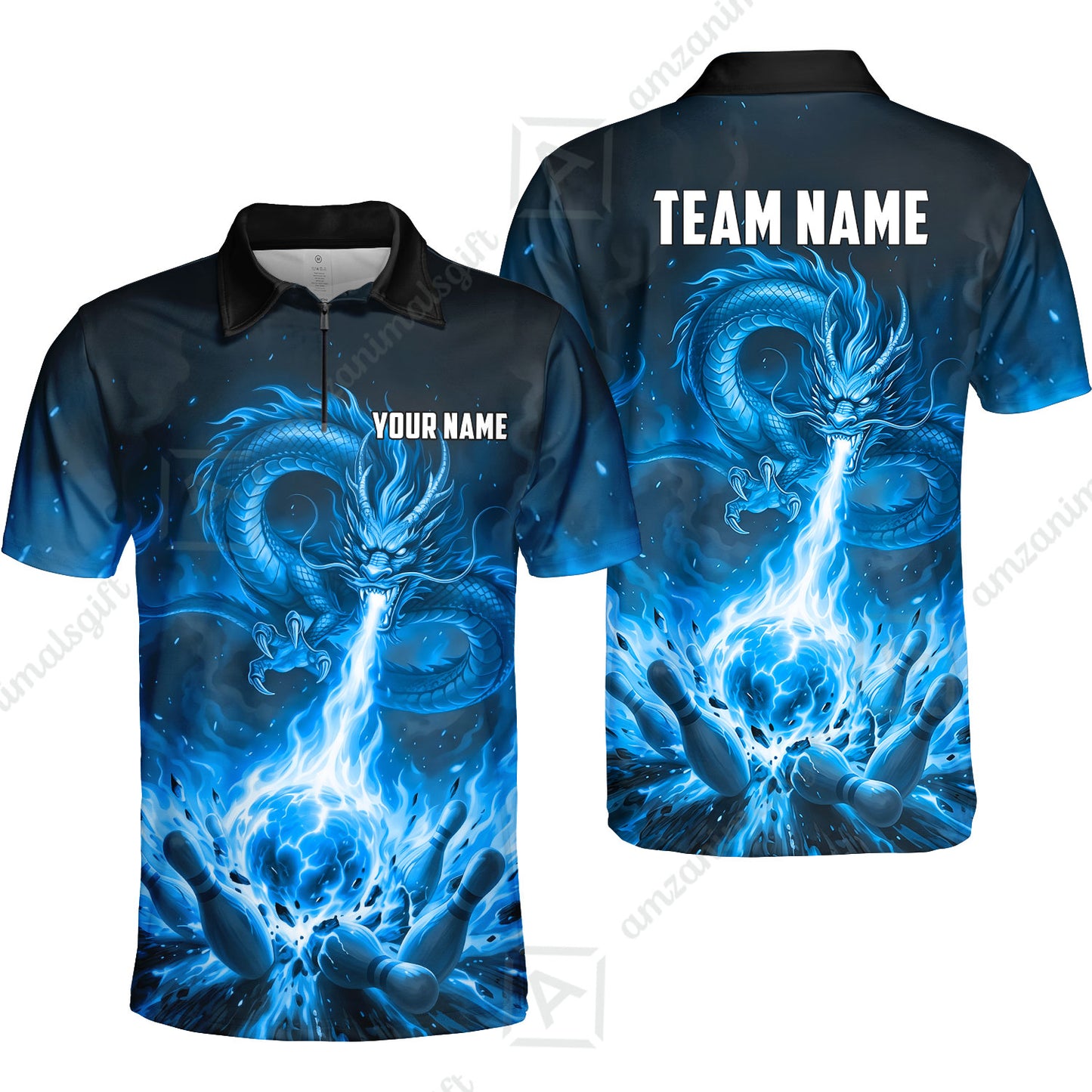 Custom Bowling Jersey Polo Shirt, Asian Dragon's Fire Strike, Custom Bowling Jersey Team Shirt For Players With Name & Team Name
