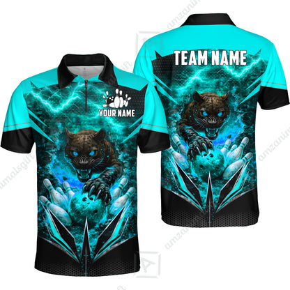 Custom Bowling Jersey Polo Shirt, Electric Panther Bowling, Personalized Name & Team Name