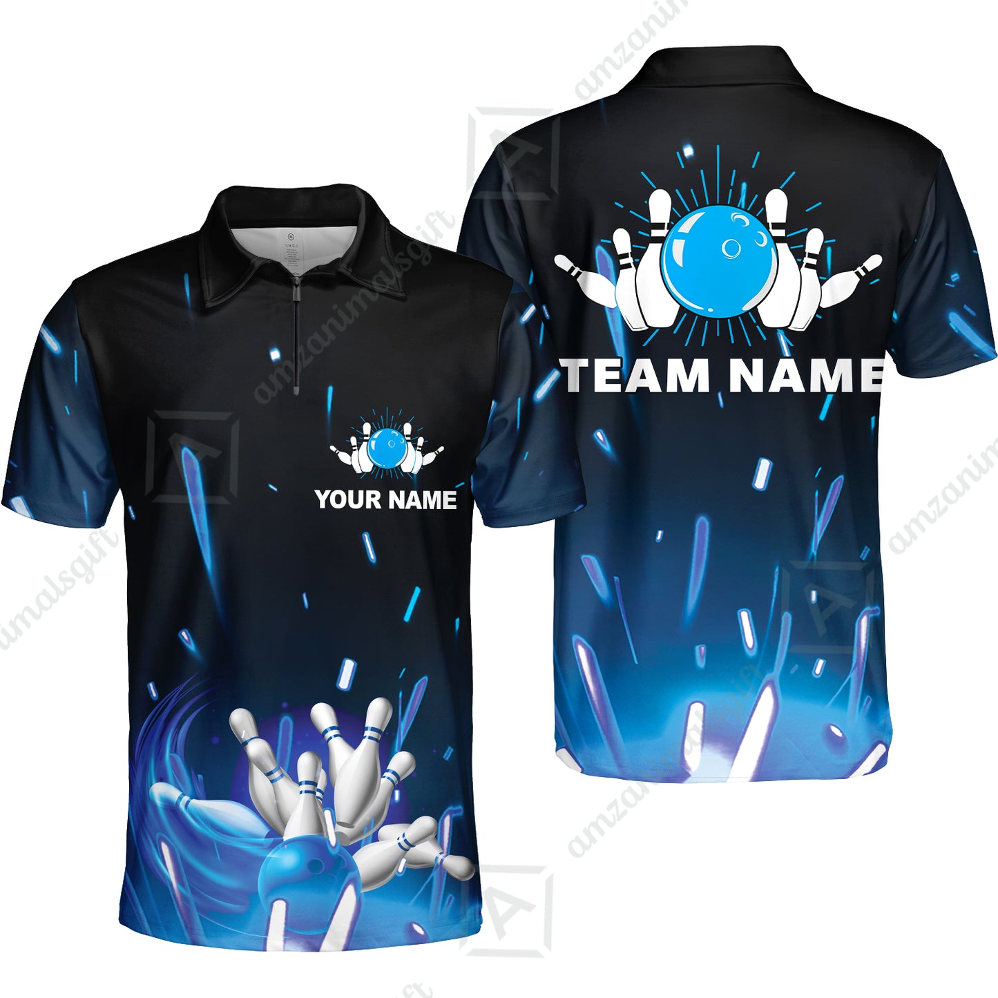Bowling Men Polo Shirt Custom Name - Blue Bowling Personalized Bowling Polo Shirt - Gift For Friend, Family, Bowling Lovers