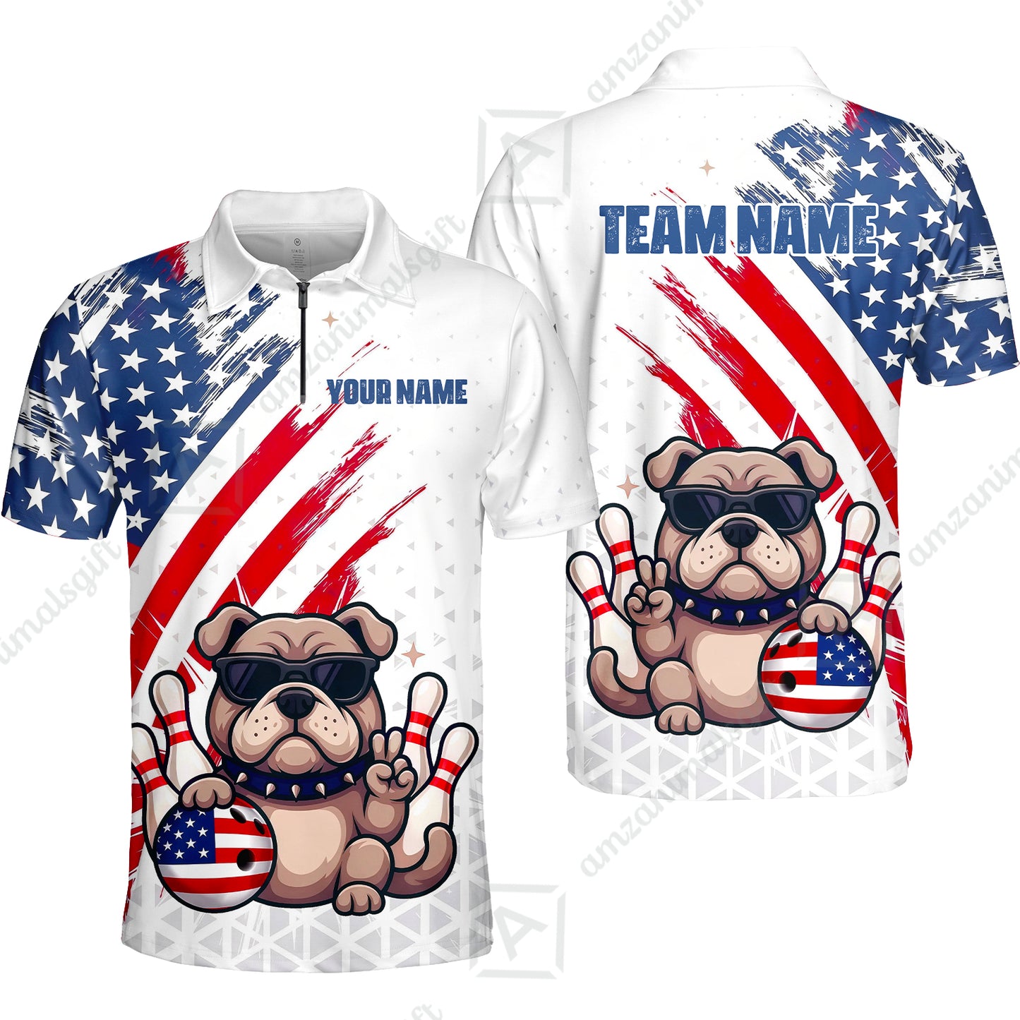 Custom Bowling Jersey Polo Shirt, Bowling Hello Bulldog US Flag, Custom Bowling Jersey Team Shirt For Players With Name and Team Name
