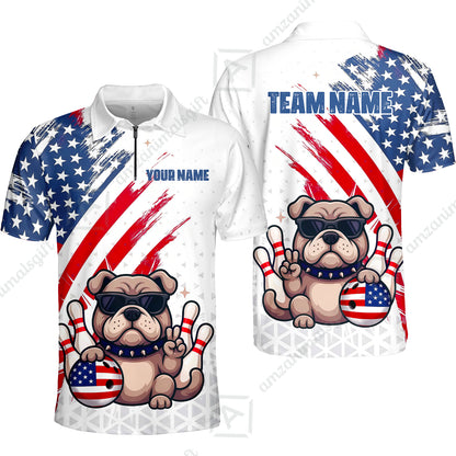 Custom Bowling Jersey Polo Shirt, Bowling Hello Bulldog US Flag, Custom Bowling Jersey Team Shirt For Players With Name and Team Name
