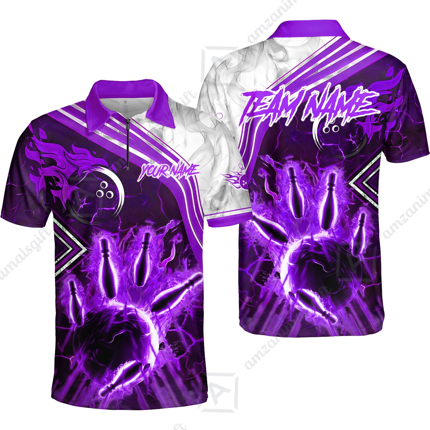 Customized Bowling Unisex Polo Shirt, Fire & Smoke Bowling Pins, Bowling Uniform - Personalized Name And Team Name