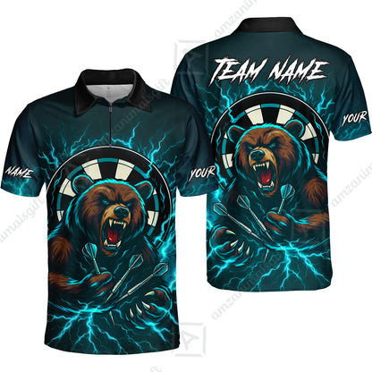 Custom Darts Team Long Sleeve Polo Shirt, Personalized Bear Thunder Lightning Darts Shirt with Name & Team Name