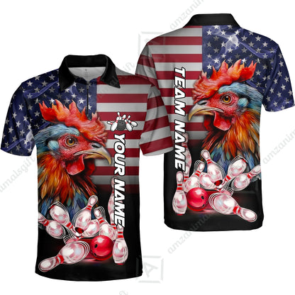 Custom Bowling Jersey Polo Shirt, Colorful Rooster Bowling Custom Bowling Jersey Team Shirt For Players With Name & Team Name